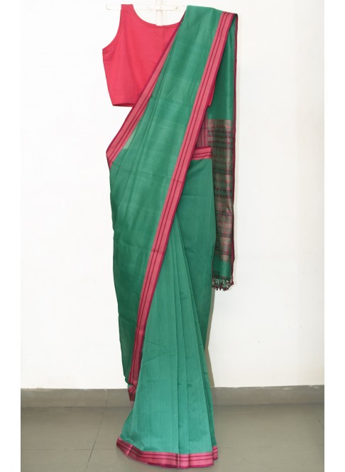 Sea Green, Handwoven Organic Cotton, Textured Weave , Jacquard, Work Wear, Saree